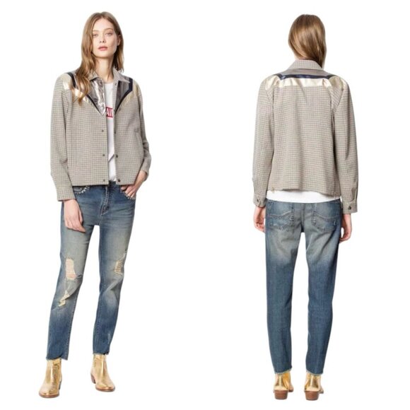 ZADIG & VOLTAIRE Kartys Car Jacket Women’s Medium – Metallic Faux Leather Plaid - Picture 3 of 16